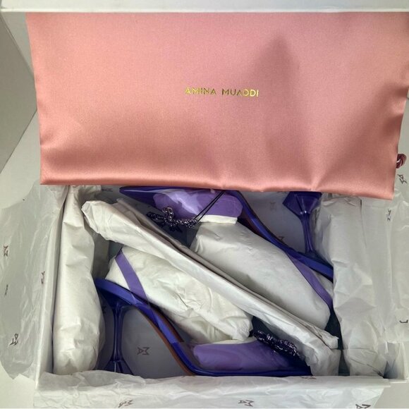 Amina Muaddi Rosie Crystal-Embellished Transparent Slingback Pumps. Size: 37 - Picture 15 of 16